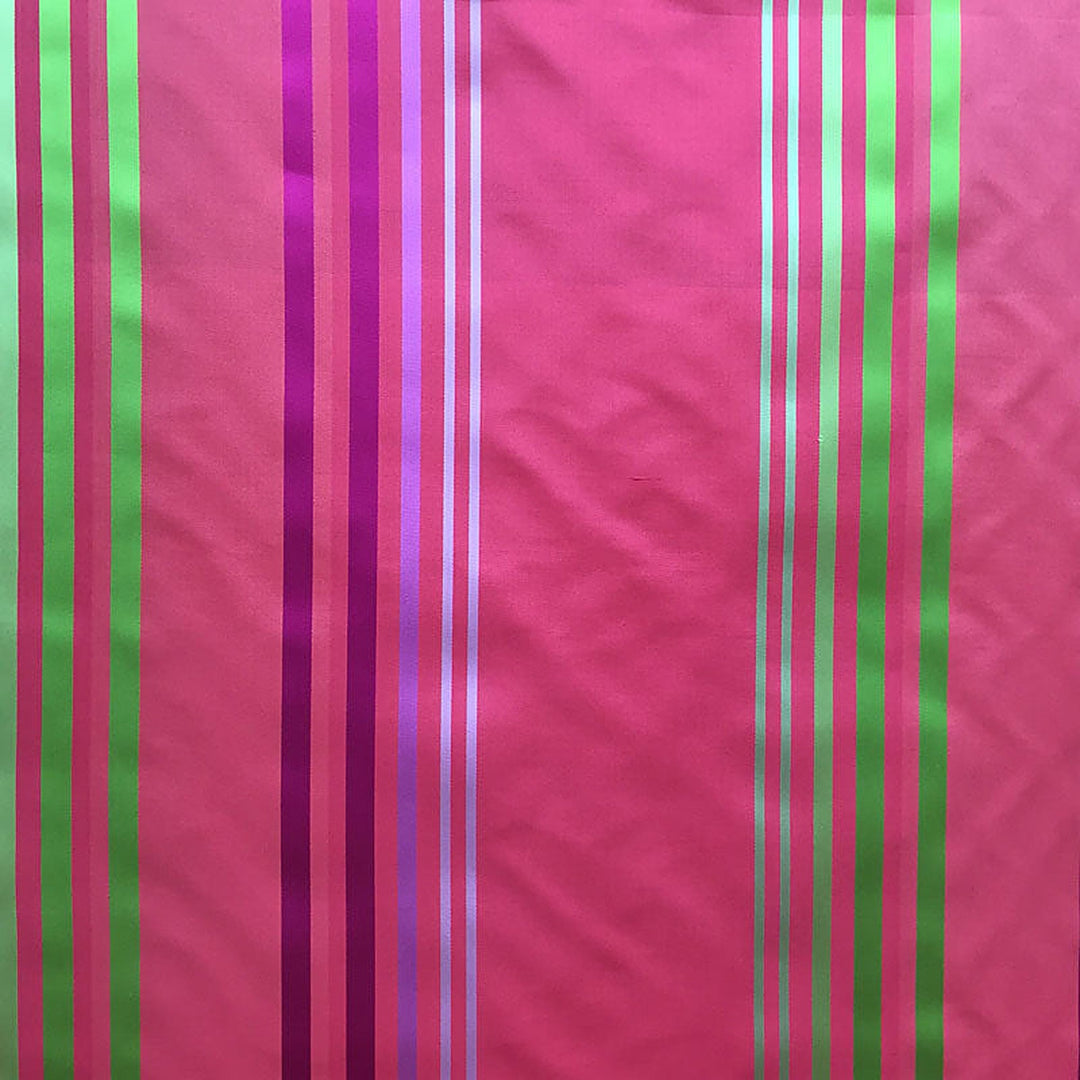 Amarelle Shiny Multi-Colored Stripe Silk Fabric in Poppy
