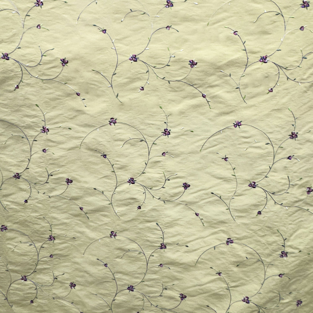 Wilvessa Floral Embroidered Silk Fabric in Butter