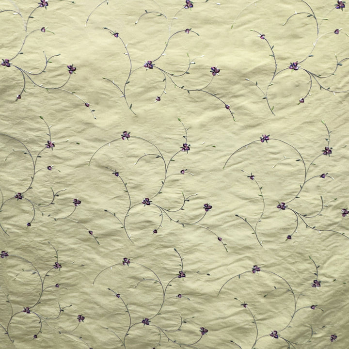 Wilvessa Floral Embroidered Silk Fabric in Butter