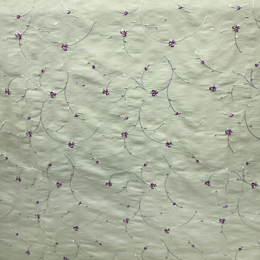 Wilvessa Floral Embroidered Silk Fabric in Sage