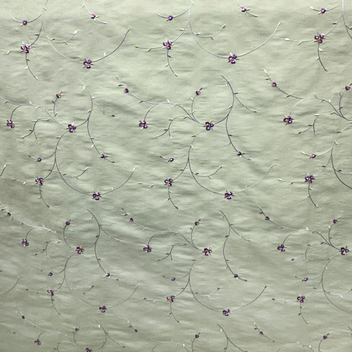 Wilvessa Floral Embroidered Silk Fabric in Sage