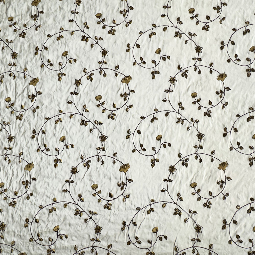 Zarelle Floral Swirl Velvet Embroidered Silk Fabric in Antique