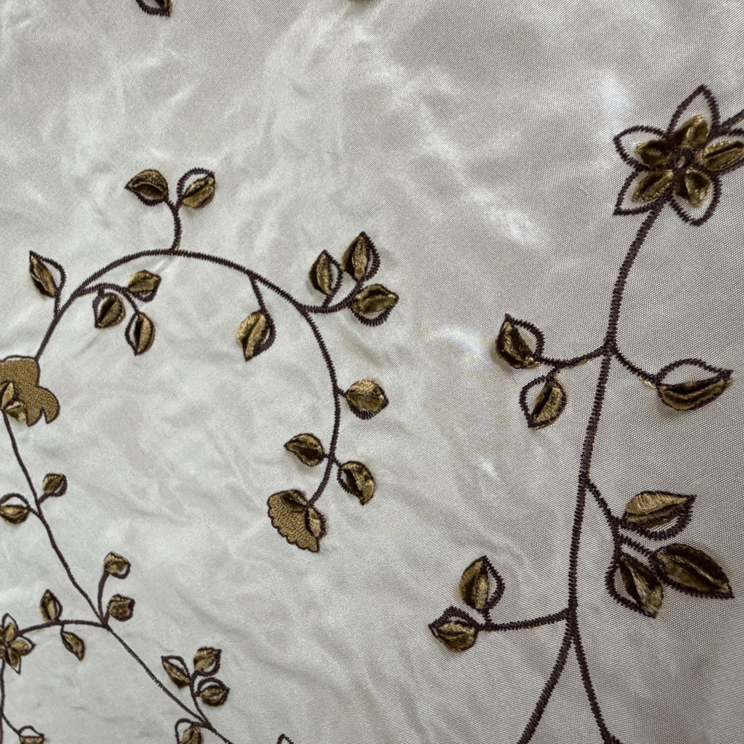 Zarelle Floral Swirl Velvet Embroidered Silk Fabric in Antique