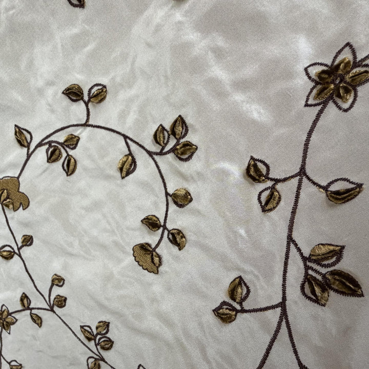 Zarelle Floral Swirl Velvet Embroidered Silk Fabric in Antique