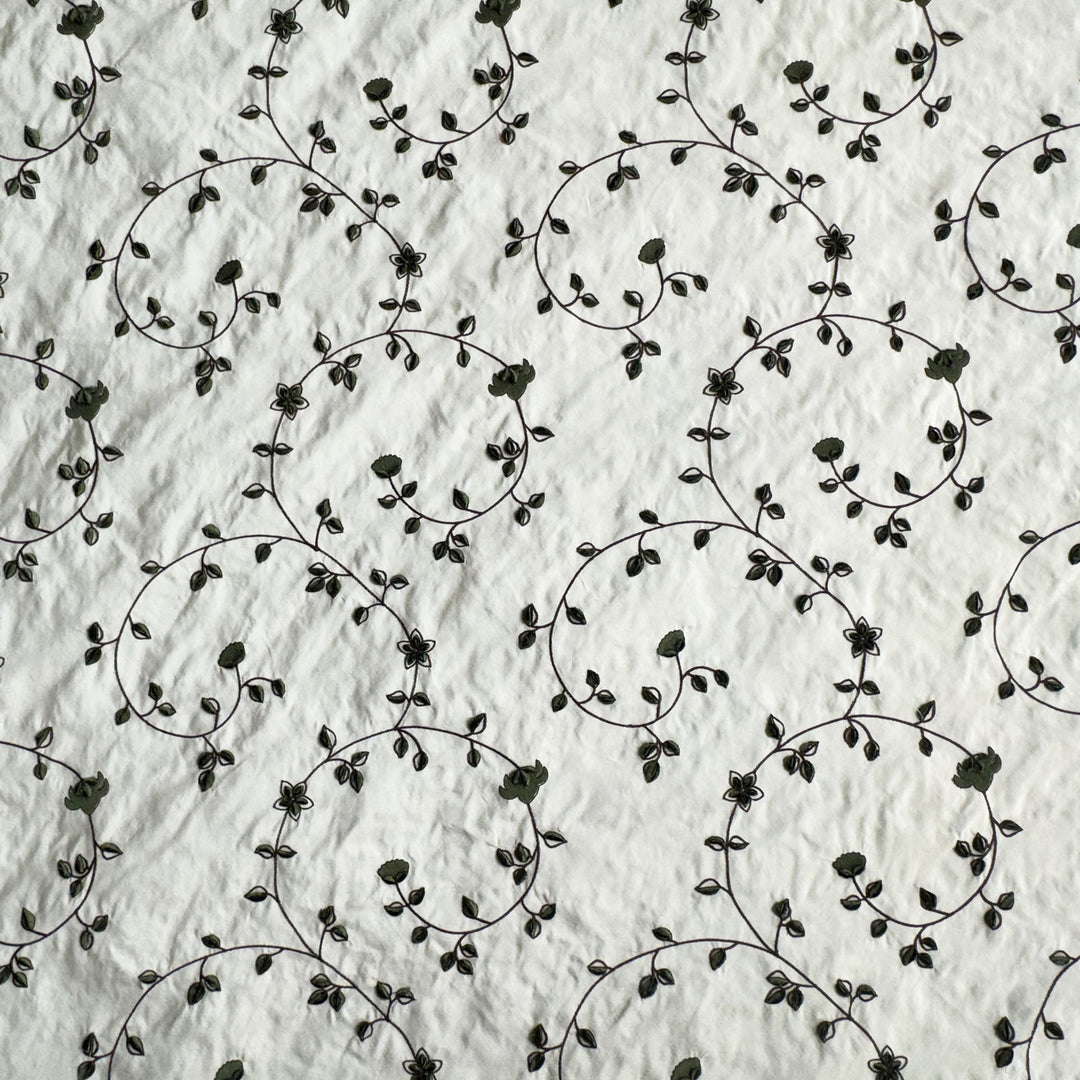 Zarelle Floral Swirl Velvet Embroidered Silk Fabric in Putty