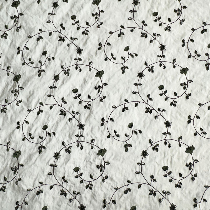 Zarelle Floral Swirl Velvet Embroidered Silk Fabric in Putty