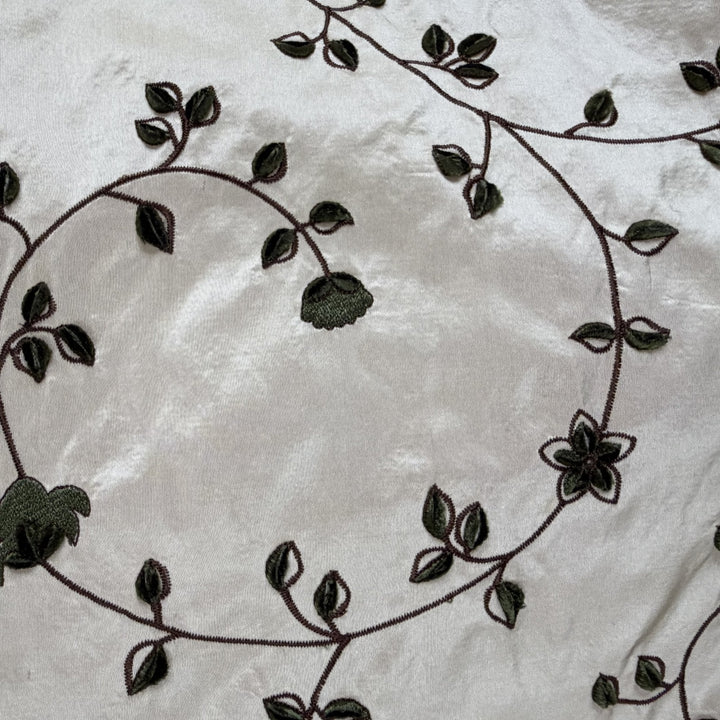 Zarelle Floral Swirl Velvet Embroidered Silk Fabric in Putty