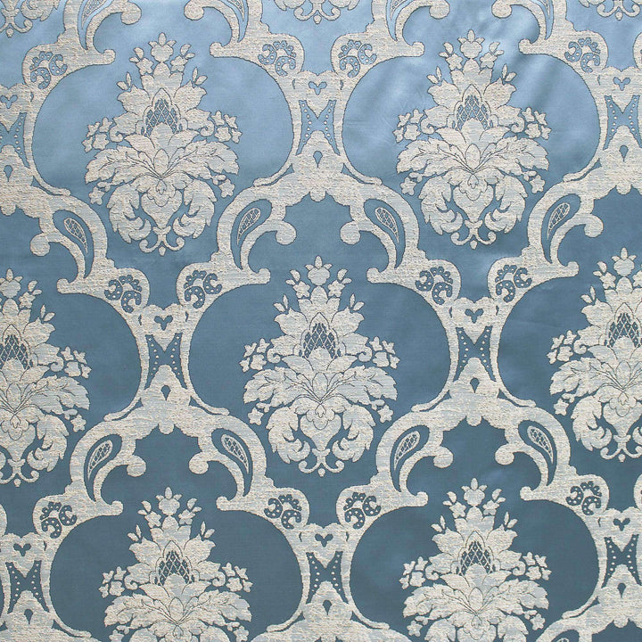 Veloria Ocean Blue Damask Faux Silk Fabric