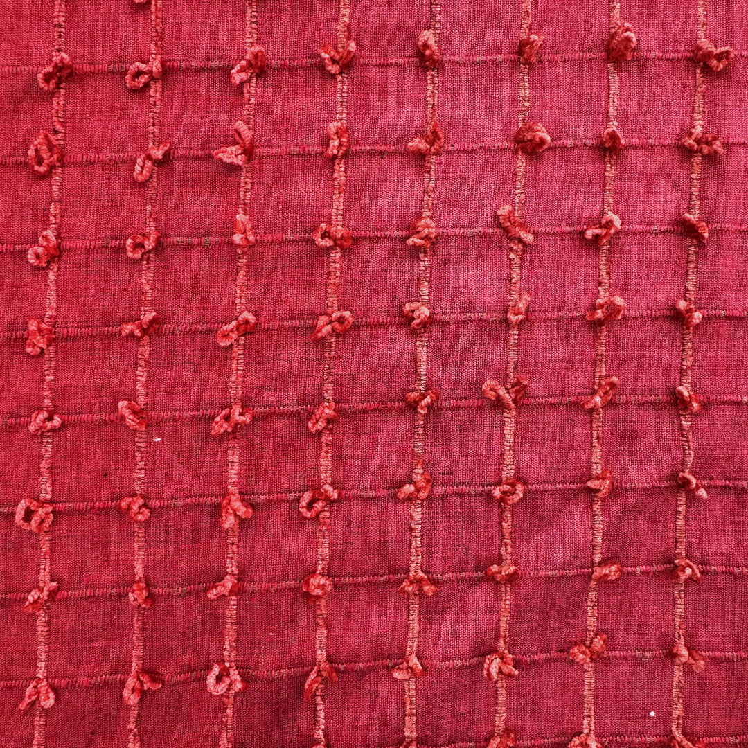 Alvessine Small Square Tufted Knots Silk Fabric in Cherry