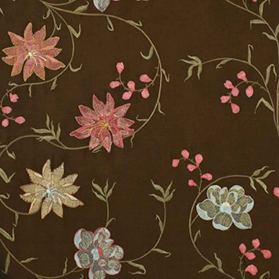 Elmara Floral Embroidered Silk Fabric in Chocolate