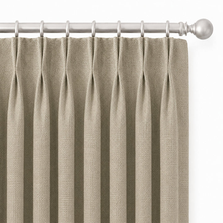 Lennon Fabric in color Beige made as a drapery is a Solid Linen Blend Fabric that is good for Drapery & Curtain Fabric and Upholstery Fabric