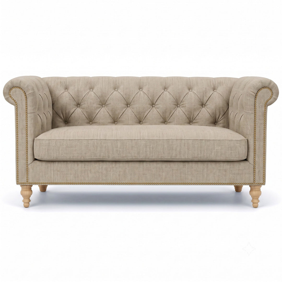 Lennon Fabric in color Sand made on a sofa is a Solid Linen Blend Fabric that is good for Drapery & Curtain Fabric and Upholstery Fabric