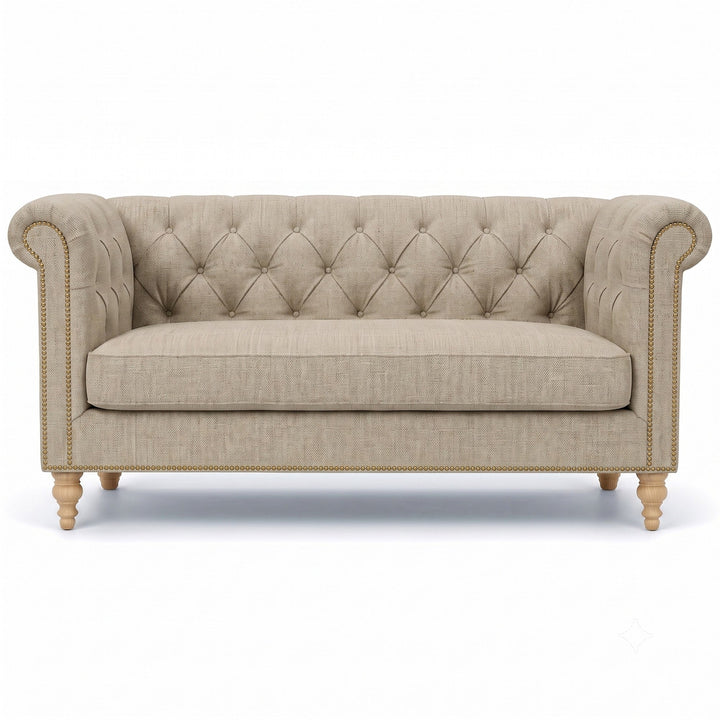 Lennon Fabric in color Sand made on a sofa is a Solid Linen Blend Fabric that is good for Drapery & Curtain Fabric and Upholstery Fabric