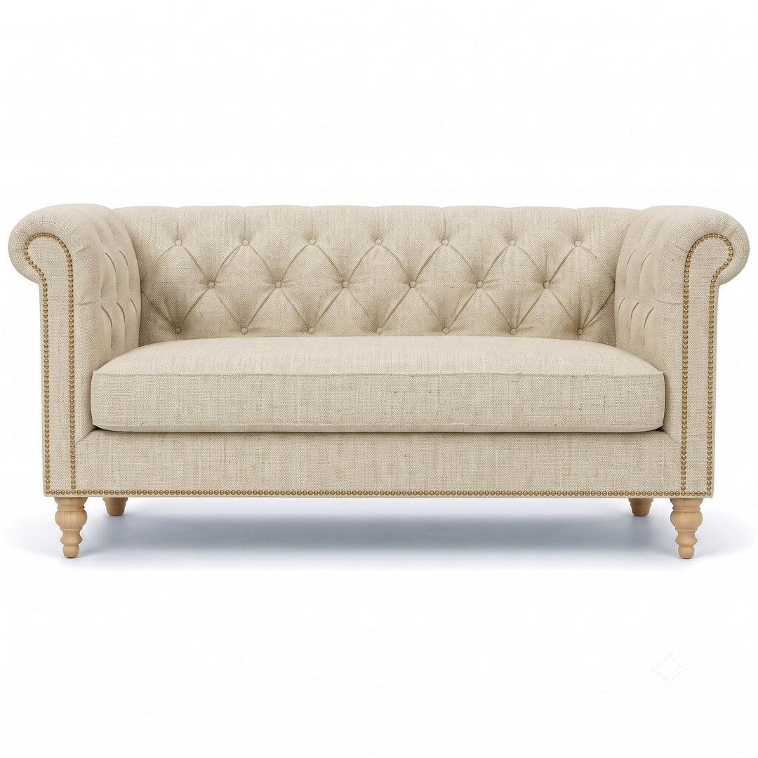 Lennon Fabric in color Natural made on a sofa is a Solid Linen Blend Fabric that is good for Drapery & Curtain Fabric and Upholstery Fabric