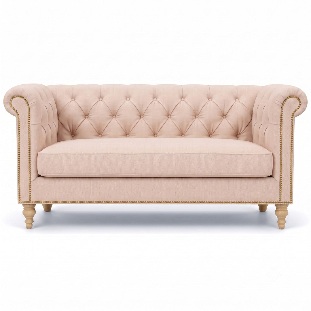 Lennon Fabric in color Blush made on a sofa is a Solid Linen Blend Fabric that is good for Drapery & Curtain Fabric and Upholstery Fabric