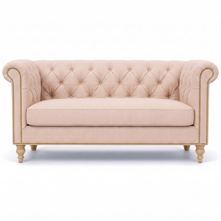 Lennon Fabric in color Blush made on a sofa is a Solid Linen Blend Fabric that is good for Drapery & Curtain Fabric and Upholstery Fabric