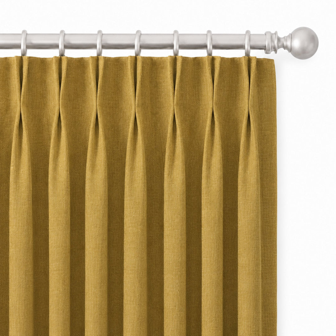 Lennon Fabric in color Mustard made as a drapery is a Solid Linen Blend Fabric that is good for Drapery & Curtain Fabric and Upholstery Fabric