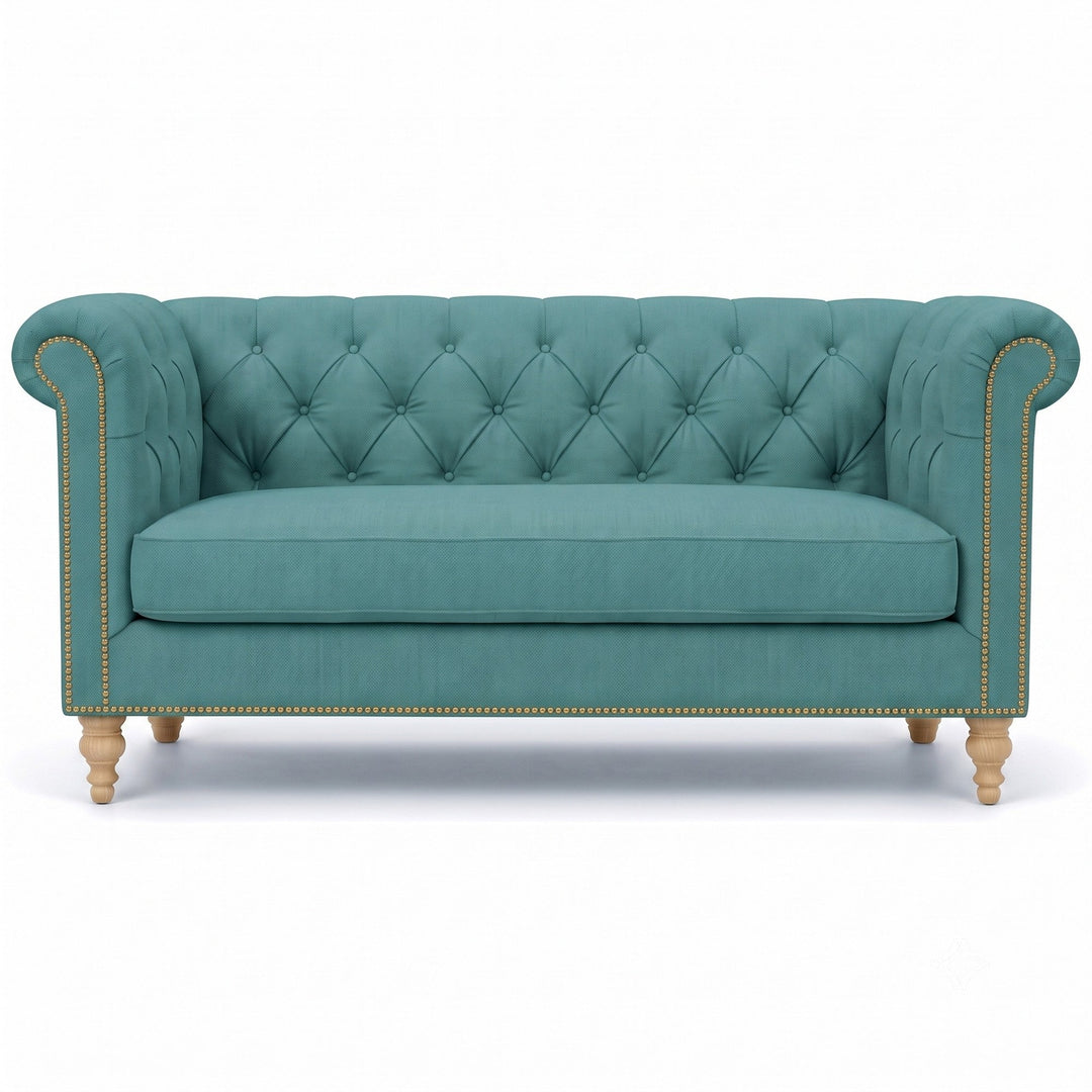 Lennon Fabric in color Aqua made on a sofa is a Solid Linen Blend Fabric that is good for Drapery & Curtain Fabric and Upholstery Fabric