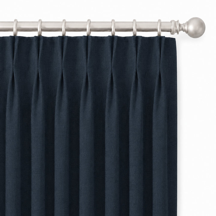 Lennon Fabric in color Navy made as a drapery is a Solid Linen Blend Fabric that is good for Drapery & Curtain Fabric and Upholstery Fabric