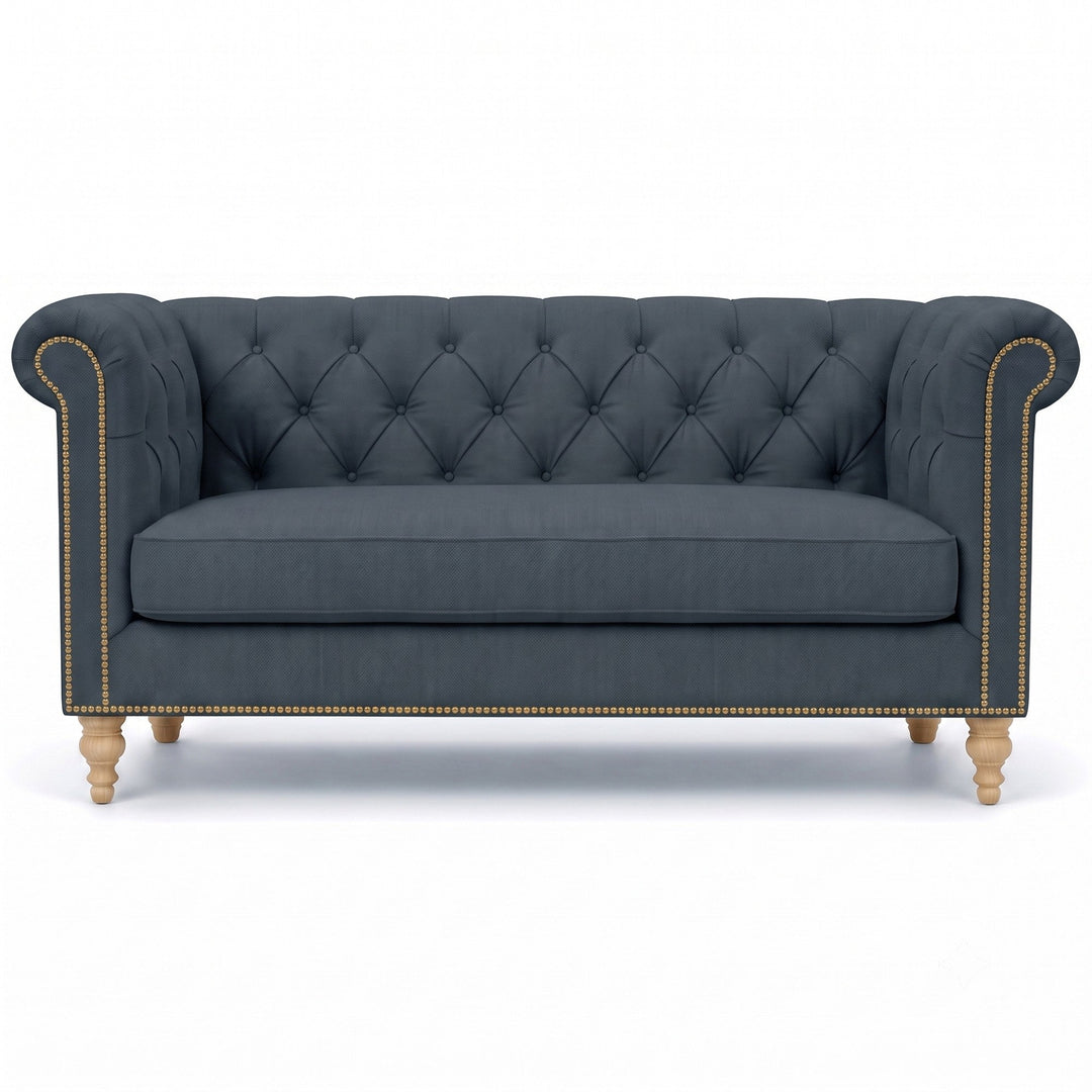 Lennon Fabric in color Navy made on a sofa is a Solid Linen Blend Fabric that is good for Drapery & Curtain Fabric and Upholstery Fabric