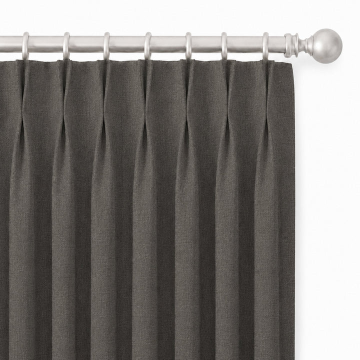 Lennon Fabric in color Charcoal made as a drapery is a Solid Linen Blend Fabric that is good for Drapery & Curtain Fabric and Upholstery Fabric