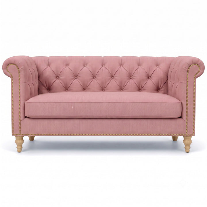 Lennon Fabric in color Mauve made on a sofa is a Solid Linen Blend Fabric that is good for Drapery & Curtain Fabric and Upholstery Fabric