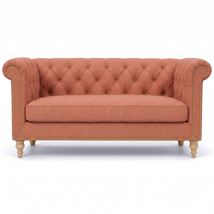 Lennon Fabric in color Terracotta made on a sofa is a Solid Linen Blend Fabric that is good for Drapery & Curtain Fabric and Upholstery Fabric