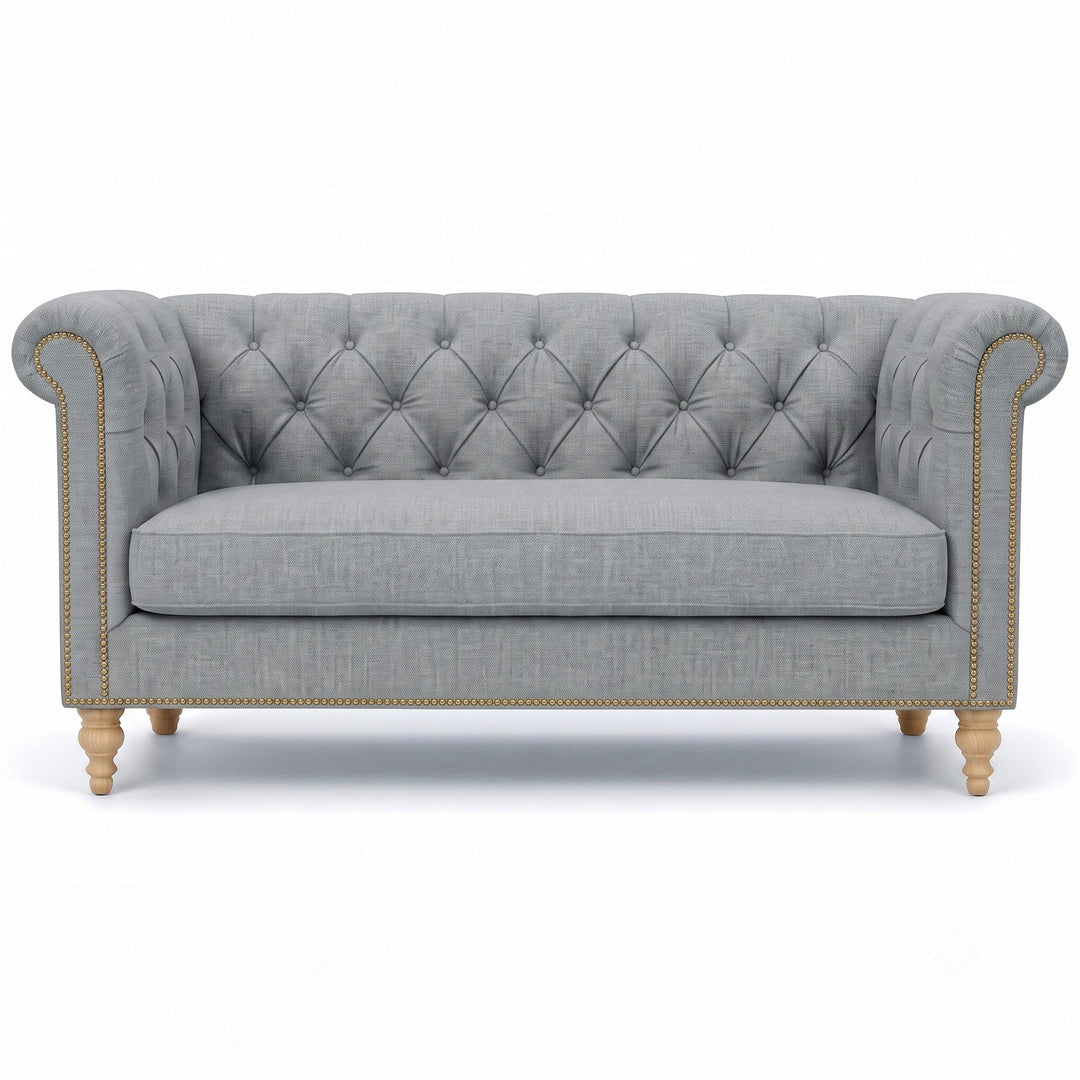 Lennon Fabric in color Denim made on a sofa is a Solid Linen Blend Fabric that is good for Drapery & Curtain Fabric and Upholstery Fabric