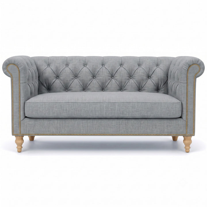 Lennon Fabric in color Denim made on a sofa is a Solid Linen Blend Fabric that is good for Drapery & Curtain Fabric and Upholstery Fabric