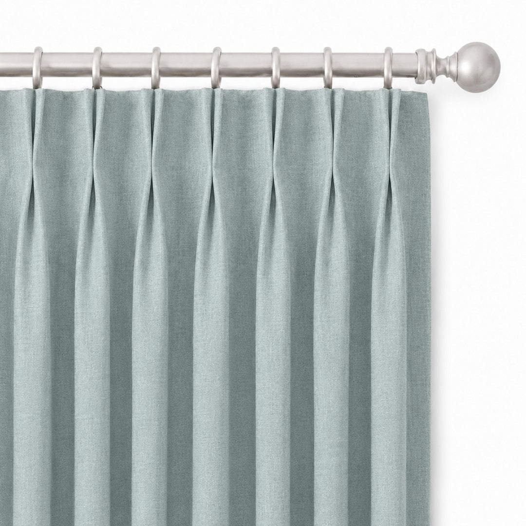 Lennon Fabric in color Spa made as a drapery is a Solid Linen Blend Fabric that is good for Drapery & Curtain Fabric and Upholstery Fabric