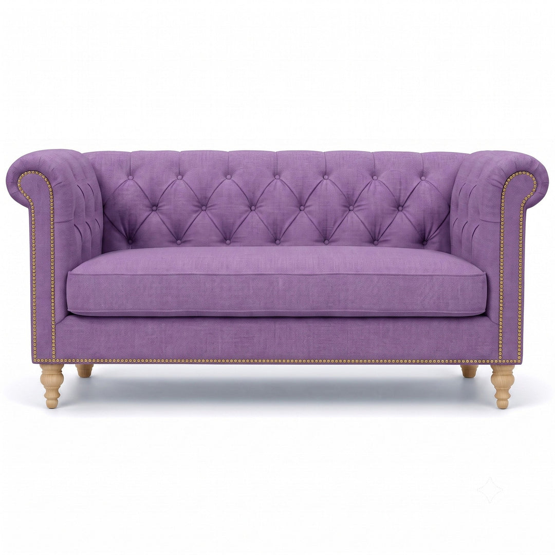 Lennon Fabric in color Plum made on a sofa is a Solid Linen Blend Fabric that is good for Drapery & Curtain Fabric and Upholstery Fabric