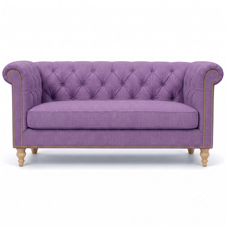 Lennon Fabric in color Plum made on a sofa is a Solid Linen Blend Fabric that is good for Drapery & Curtain Fabric and Upholstery Fabric