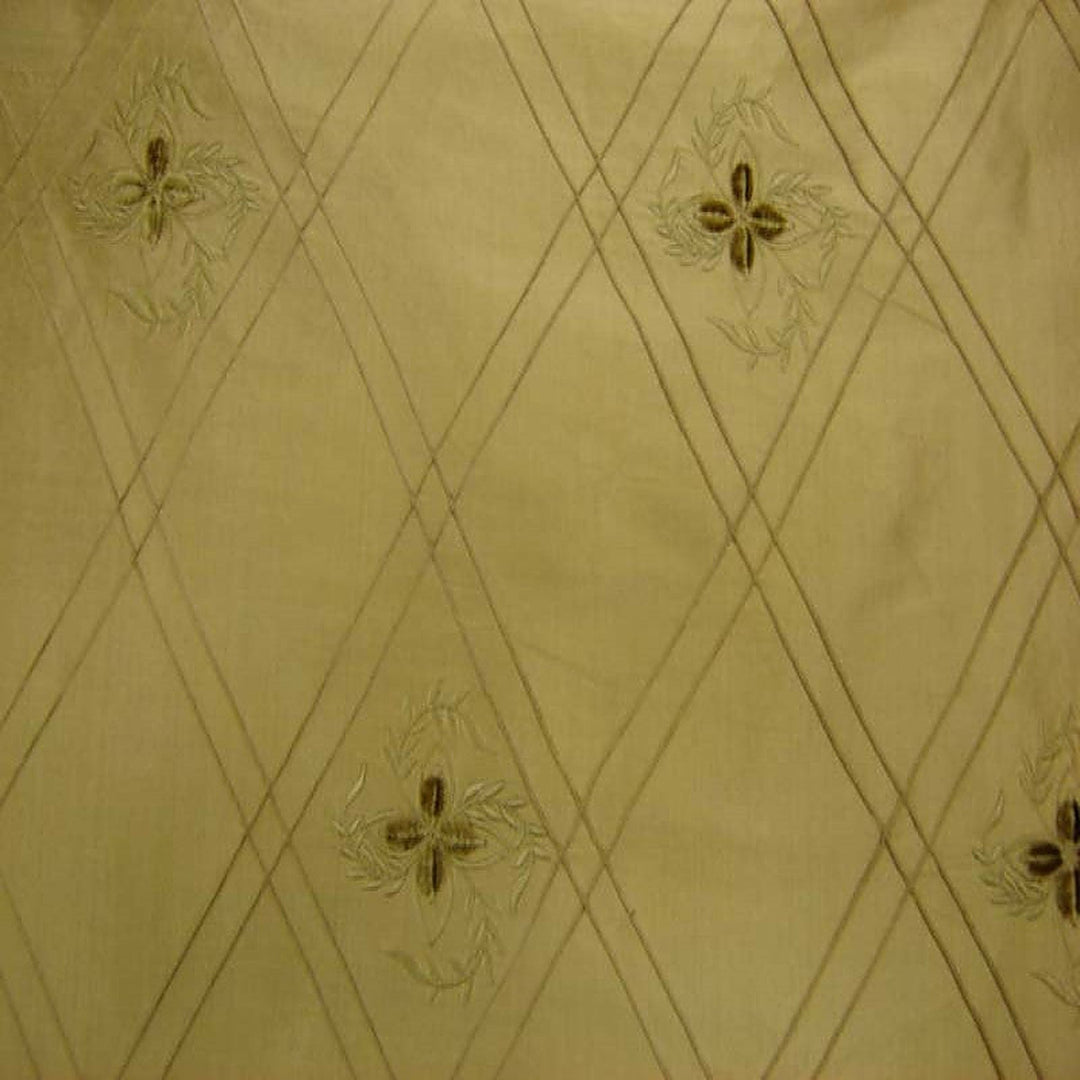 Fiorvane Diamond Floral Embroidered Silk Fabric in Brass