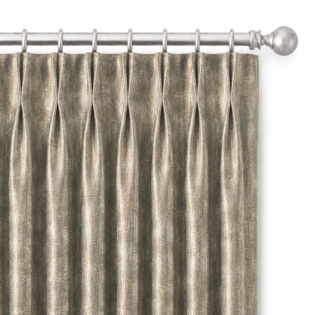Margo Fabric in color Pewter made as a drapery is a Metallic Cut Velvet Fabric that is good for Upholstery Fabric & Drapery & Curtain Fabric