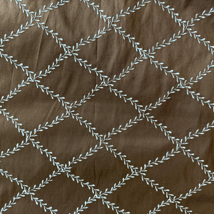 Halessa Diamond Embroidered Floral Silk Fabric in Chocolate