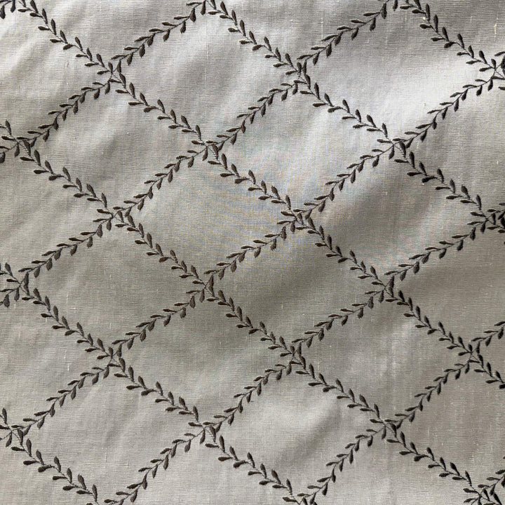 Halessa Diamond Embroidered Floral Silk Fabric in Mushroom