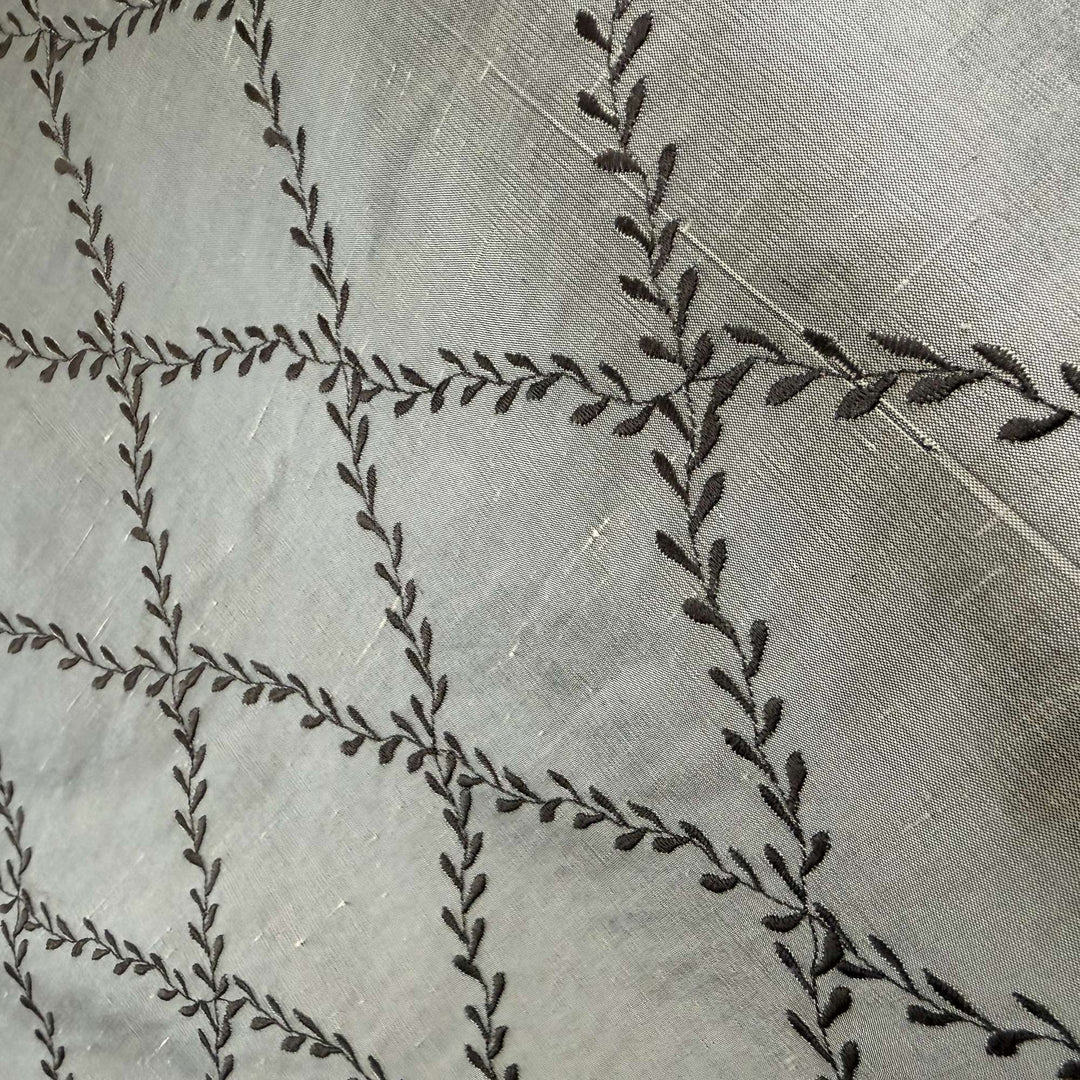 Halessa Diamond Embroidered Floral Silk Fabric in Mushroom