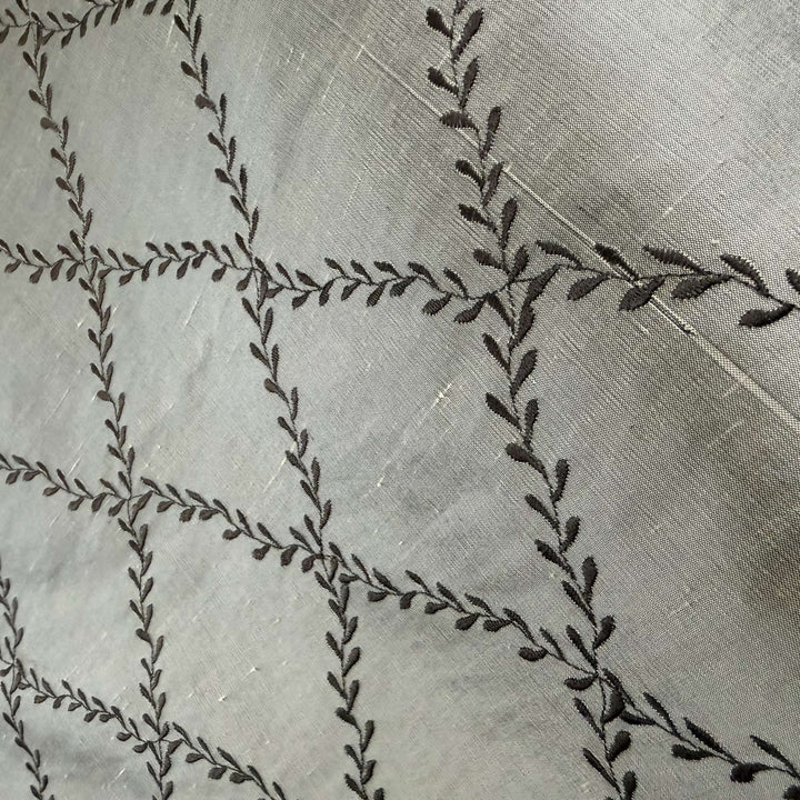 Halessa Diamond Embroidered Floral Silk Fabric in Mushroom