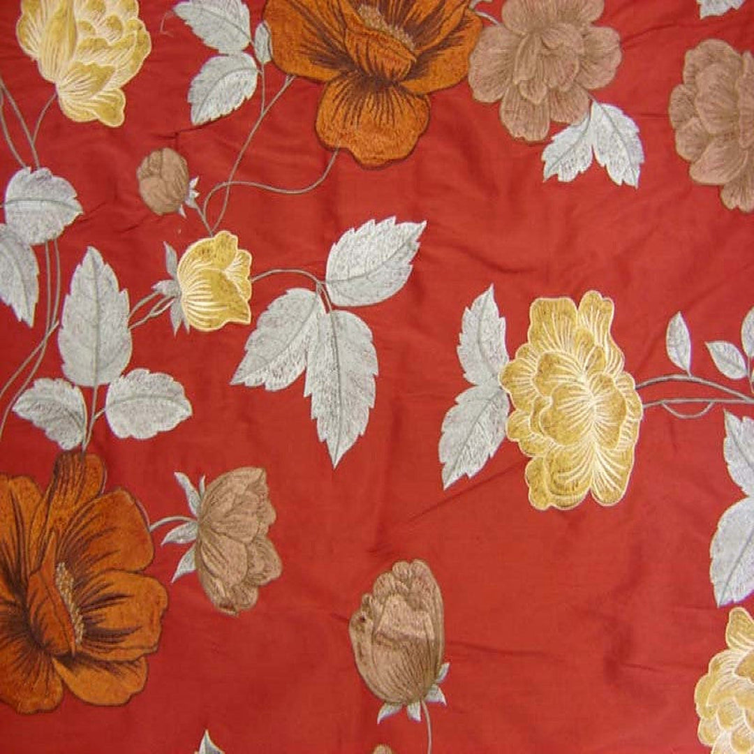 Melvessa Floral Embroidered Silk Fabric in Spice