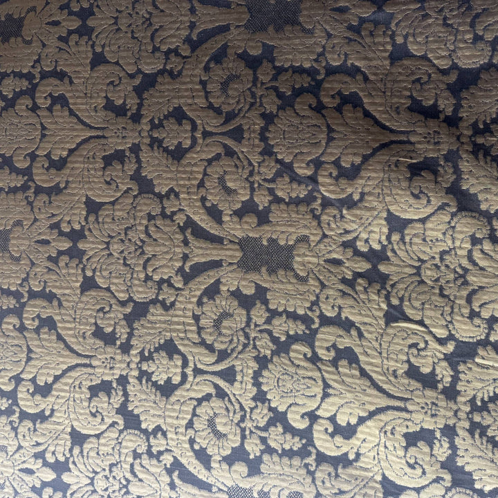 Navelle Traditional Two-Toned Damask Silk Fabric in Onyx