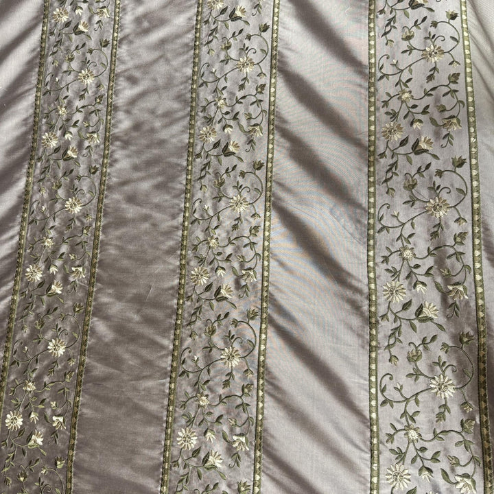 Olvessa Striped Floral Embroidered Silk Fabric in Bronze