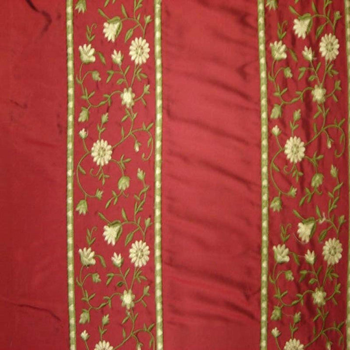 Olvessa Striped Floral Embroidered Silk Fabric in Fire