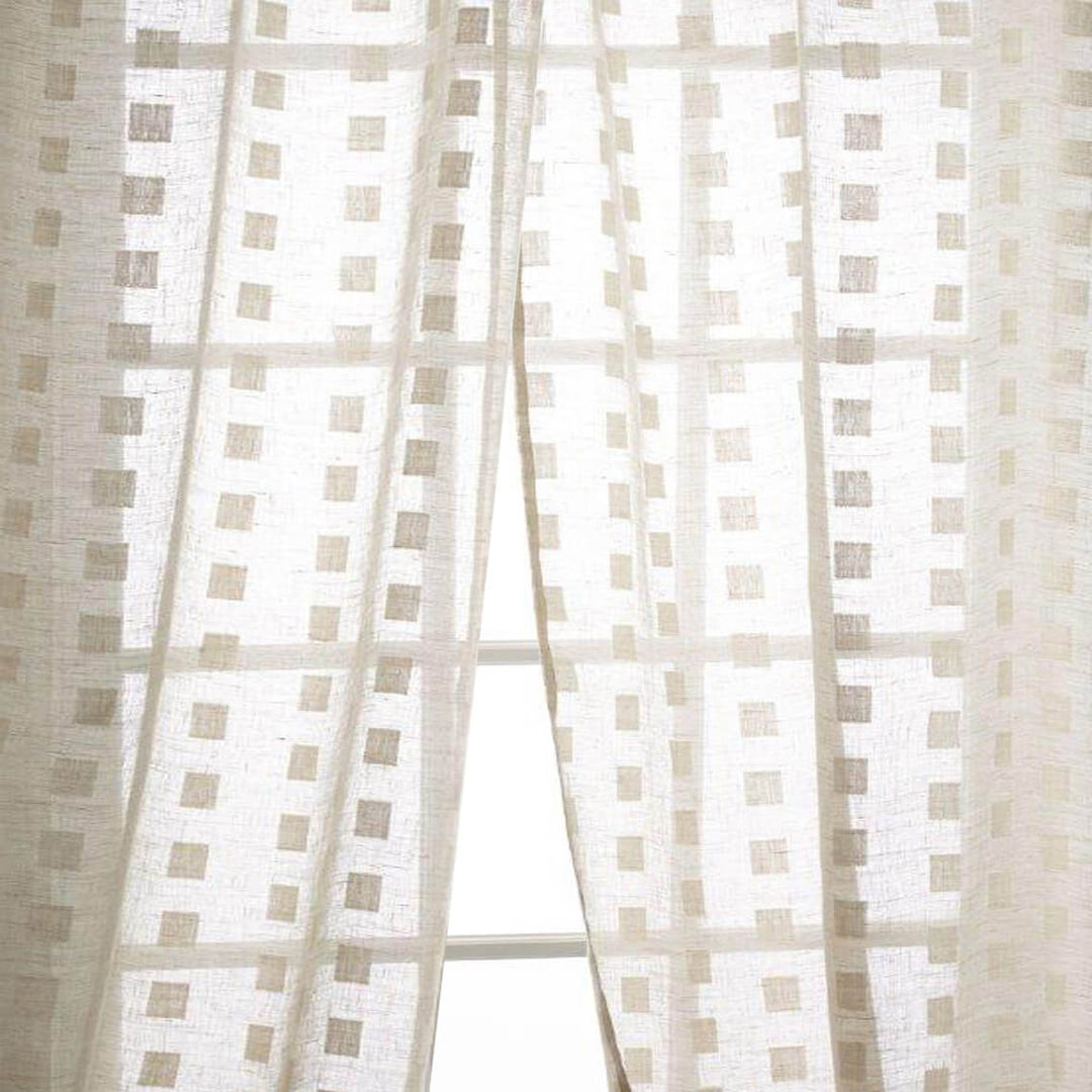 Solez Sheer Geometric Embroidered Linen Drapery Rod Pocket Ready Made Curtain Drapery / 2 COLORS