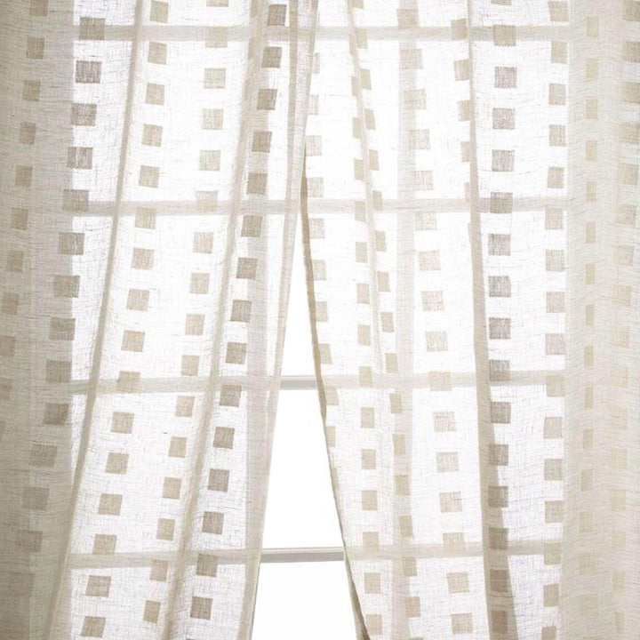 Solez Sheer Geometric Embroidered Linen Drapery Rod Pocket Ready Made Curtain Drapery / 2 COLORS