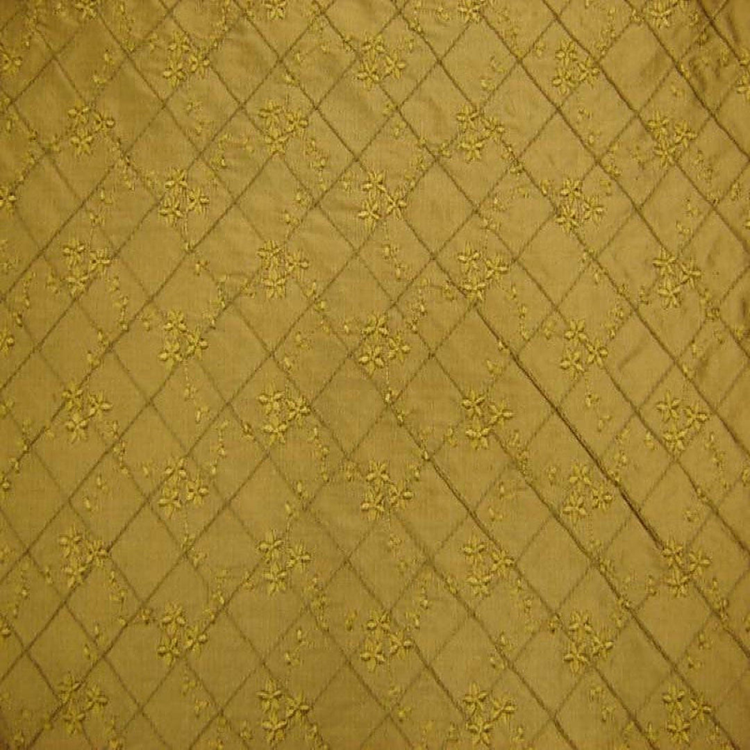 Bellavine Small Diamond Floral Embroidered Silk Fabric in Bronze