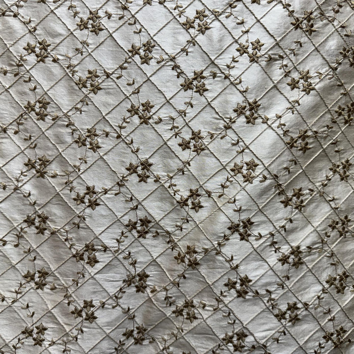 Bellavine Small Diamond Floral Embroidered Silk Fabric in Camel