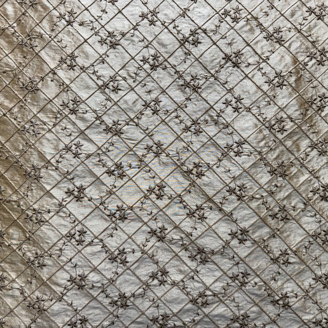 Bellavine Small Diamond Floral Embroidered Silk Fabric in Gold