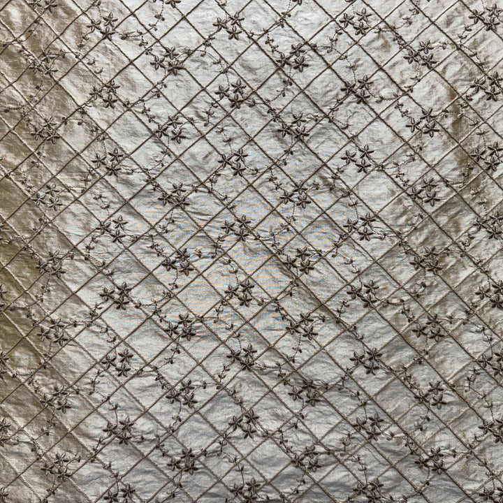 Bellavine Small Diamond Floral Embroidered Silk Fabric in Gold