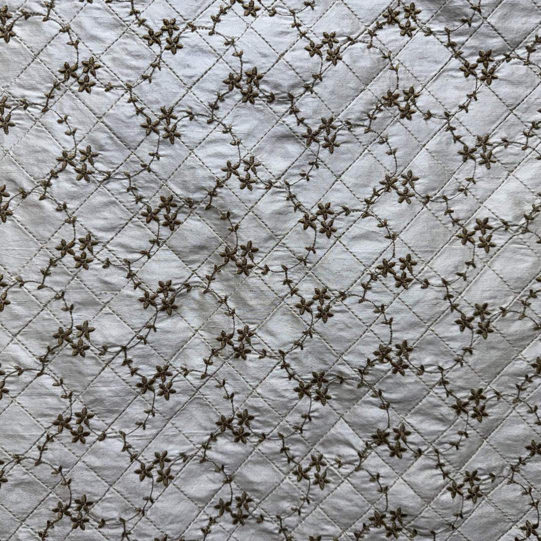 Bellavine Small Diamond Floral Embroidered Silk Fabric in Natural