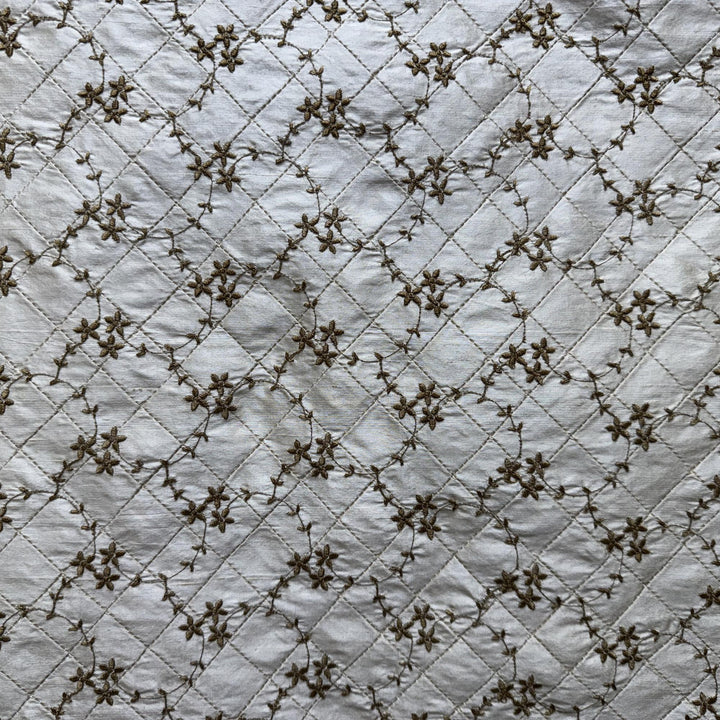 Bellavine Small Diamond Floral Embroidered Silk Fabric in Natural